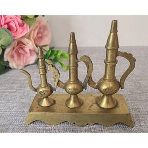 Vintage‎ Miniature Brass Pitchers/Genie Lanterns Sculpture, 5" x 5" x 2"